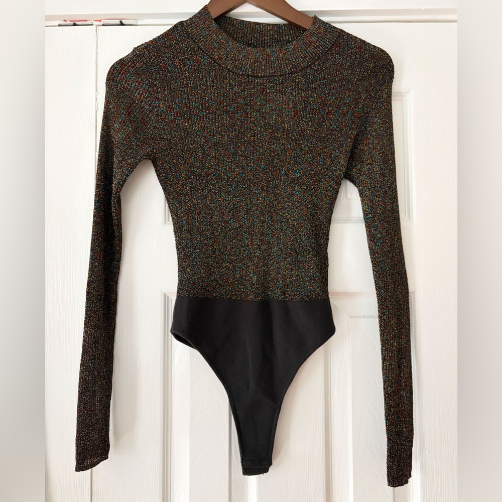 Intimately Free People Multicolor Metallic‎ Long Sleeve Bodysuit Size Small NWT